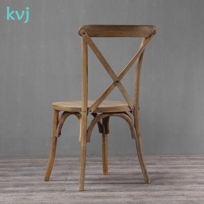 Kvj-6002 Vintage Antique Rustic Stacking Oak Dining Room Cross Back Chair