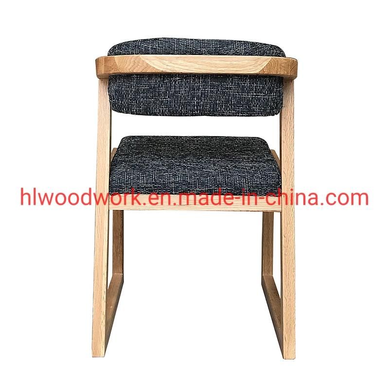 Dining Chair H Style Oak Wood Frame Grey Fabric Cushion Resteraunt Furniture Outdoor Furniture