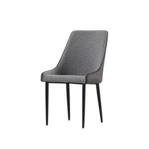 Simple Design Grey Linen Upholstered Black Painted Legs Dining Chair
