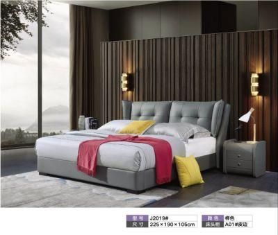 Hot Sale Modern Wooden Home Hotel Bedroom Furniture Bedroom Set Wall Sofa Double Bed Leather King Bed (UL-BE3009A)