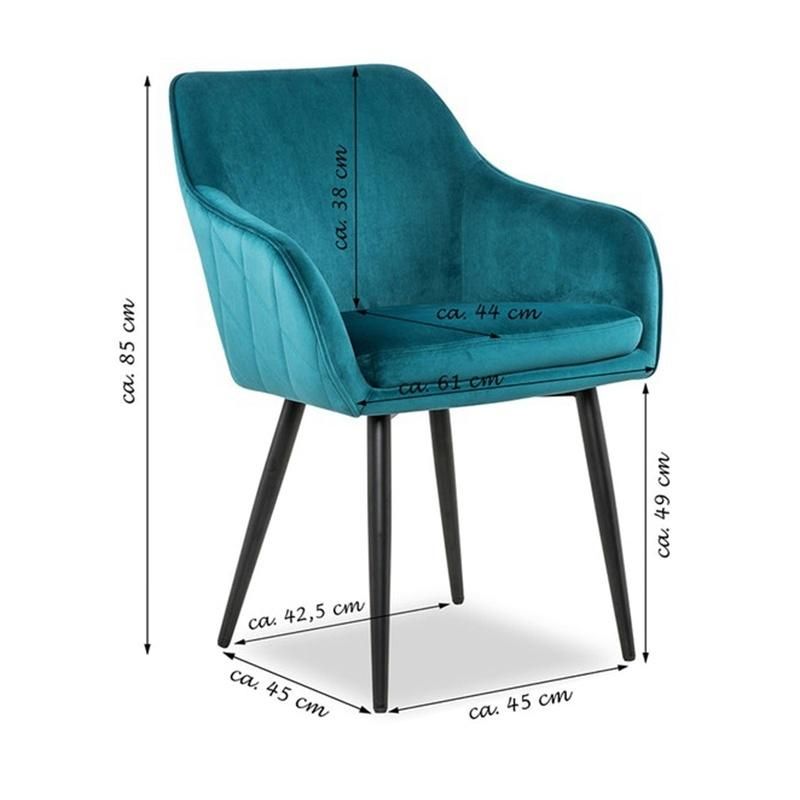 Luxury Velvet Fabric Upholstered Dining Chair with Black Powder Coated Metal Legs