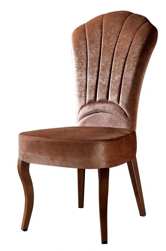 Modern Customized High Back Flannel Fabric Wood Grain Dining Chair