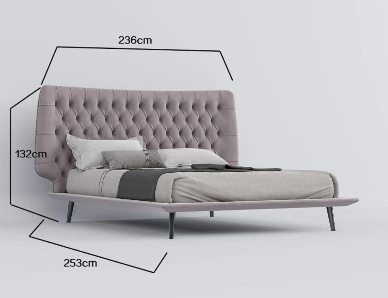 2022 Latest Modern Style Hot Sale Button Design Headboard Velvet Fabric Bedroom Bed