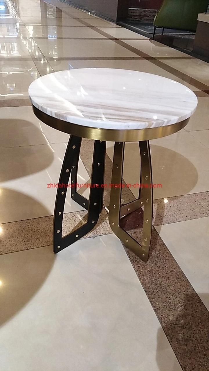 Modern Round White Marble Brass Nesting Coffee Tables for Hotel Lobby