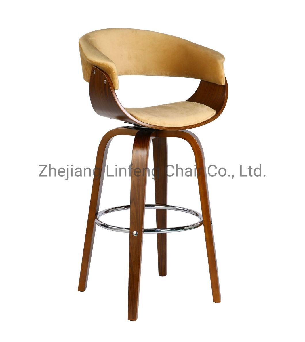 New Style Classical Simple Plywood Leg and Back Swivel Bar Chair