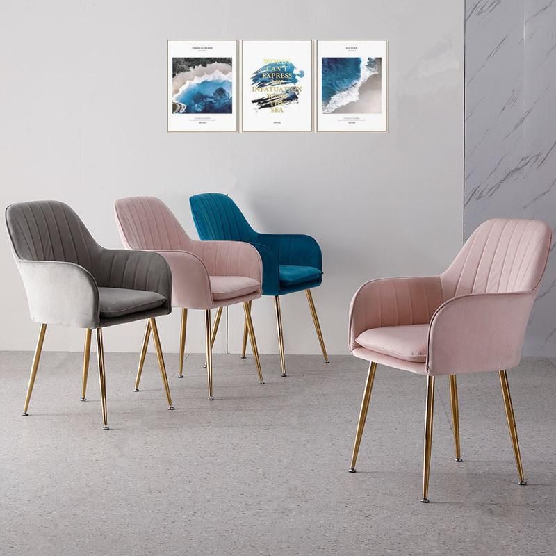 Furniture Living Room Sets Metal Legs Design Pink Modern Fabric Restaurant Velvet Dining Chairs