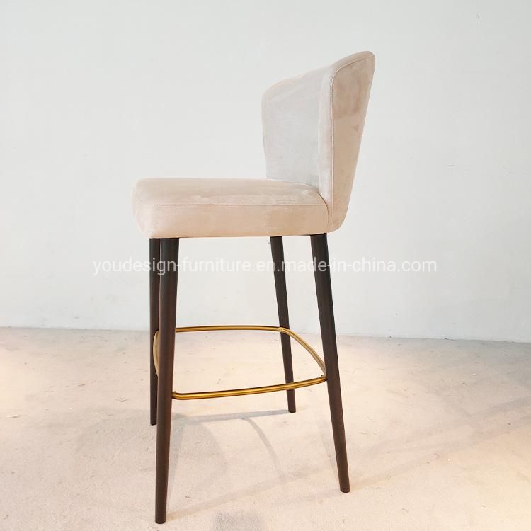 Modern Italian Fabric Top Wood Bar Stool Wooden Bar Chair with High Legs