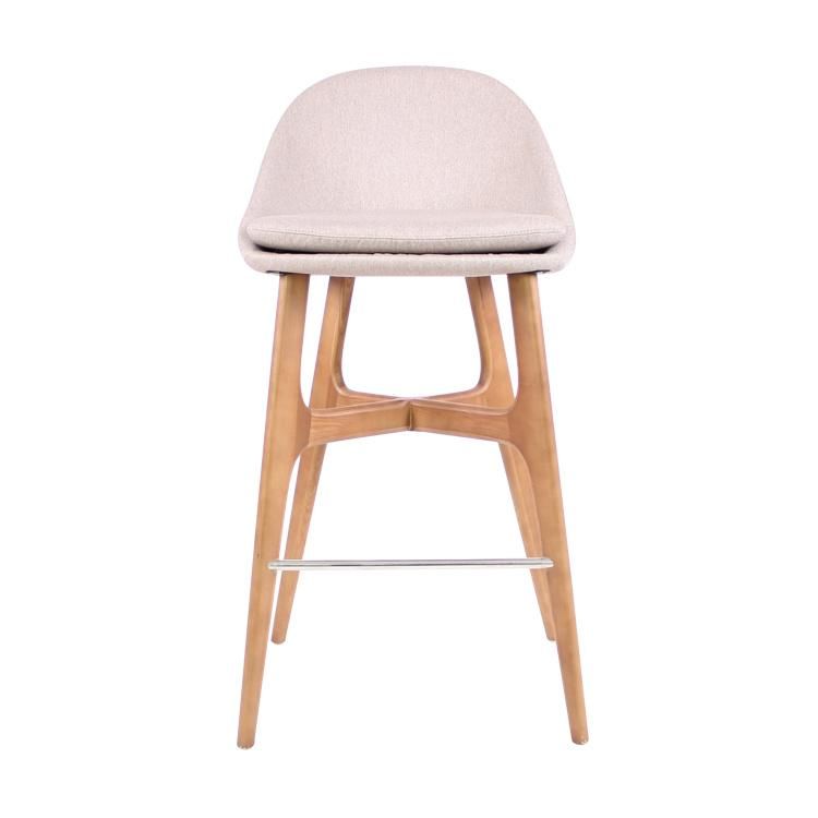 Pink Fabric Upholstered Frame Wooden Bar Stool Chairs for Restaurant Use