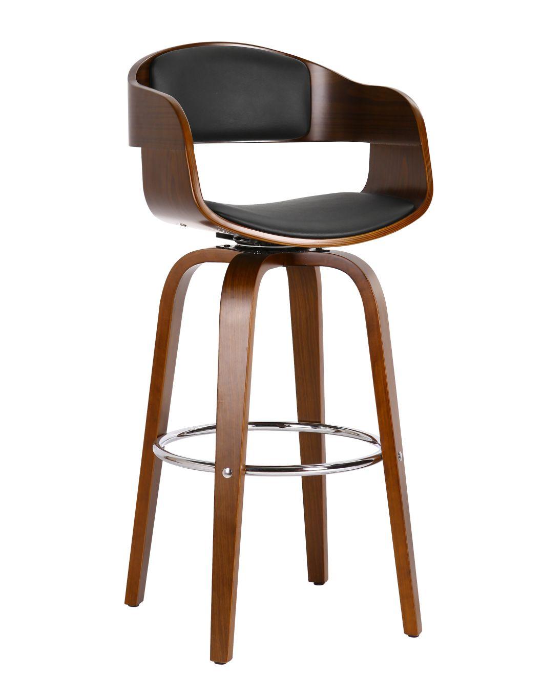 Walnut PU Leather Bar Chair Stools for Home Design Wood Legs Design Height Swivel Bar Chair