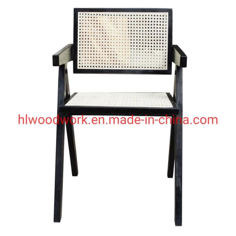 Naturral Rattan Chair with Black Color Ash Wood Frame K Style Dining Chair Leisure Chair Hotel Chair