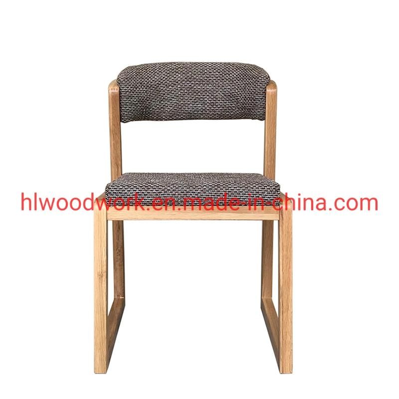 Dining Chair H Style Oak Wood Frame Brown Fabric Cushion Study Chair
