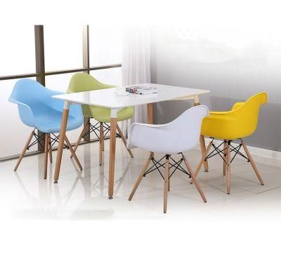 Milano Big Size Nordic Restaurant Dining Room Armchair Plastic Armrest Dsw Dining Chair with Wooden Leg