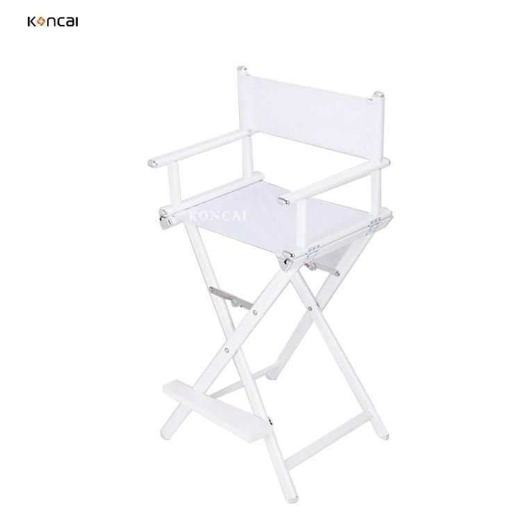 Koncai Pure White Fabric Aluminium Makeup Folding Chair for Hairdressers Make up Artist