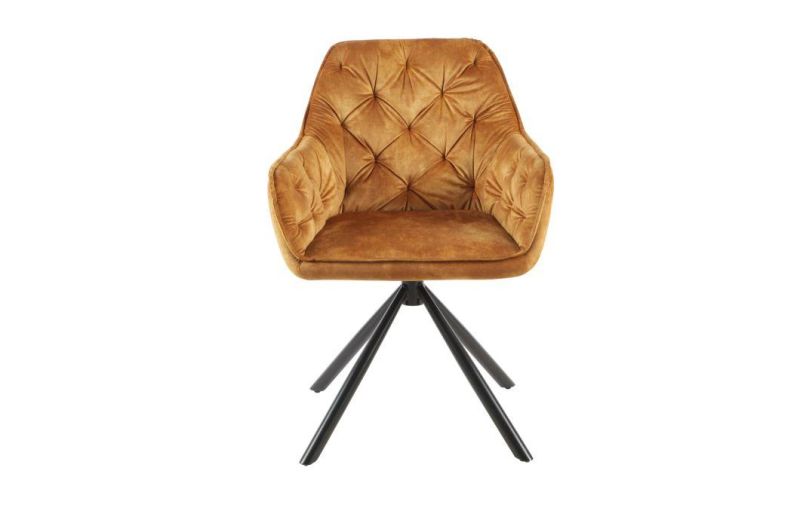Comfortable Upholstered European Market Metal Leg Rotate Dining Chair