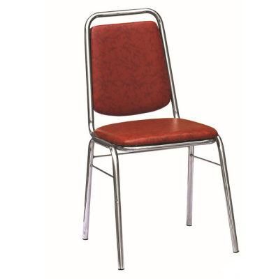 Hotel Restaurant Cafe Bar Furniture PU Leather Banquet Chair with Chromed Legs for Wedding