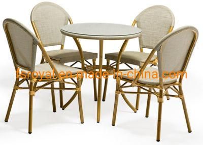 Aluminum Frame Polyester Mesh Fabric Bamboo Look Dining Chair Outdoor Restaurant Furniture