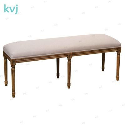 Rch-4318 Traditional French Rubber Wood Wooden Fabric Bench Chair