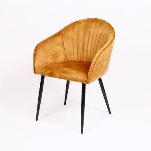 Modern Design Velvet Upholstered with Armrest Black Painted Legs Dining Chair