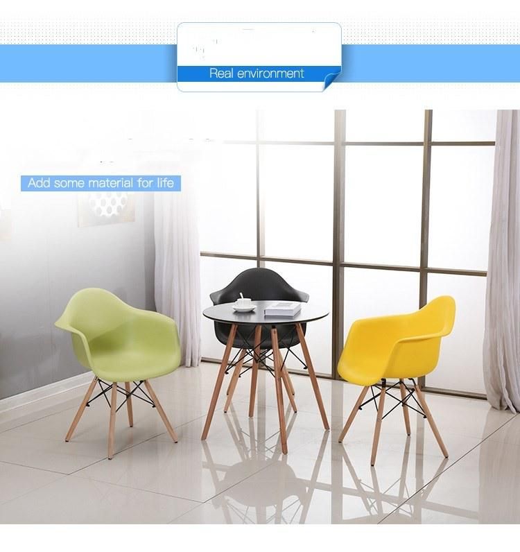 Factory Price Dsw Plastic Chair with Armrest Milano Modern Restaurant Dining Chair with Solid Wood Leg