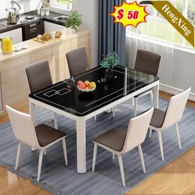 High Quality Rectangle Restaurant Furniture White Black Marble Top Iron Metal 6 Seats Luxury Dining Table