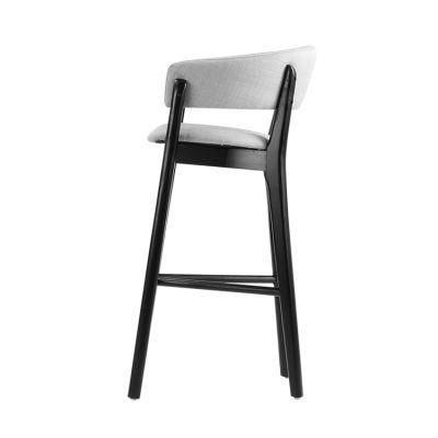 Black Wooden Frame Light Grey Fabric Bar Stool Chair for Bar Club Use