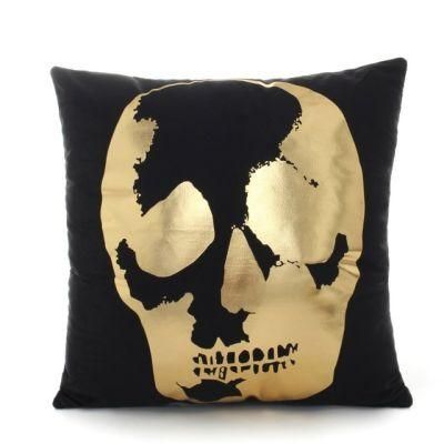 Cool Skull Sofa Cushion with Metallic Printing in White Black Fabric