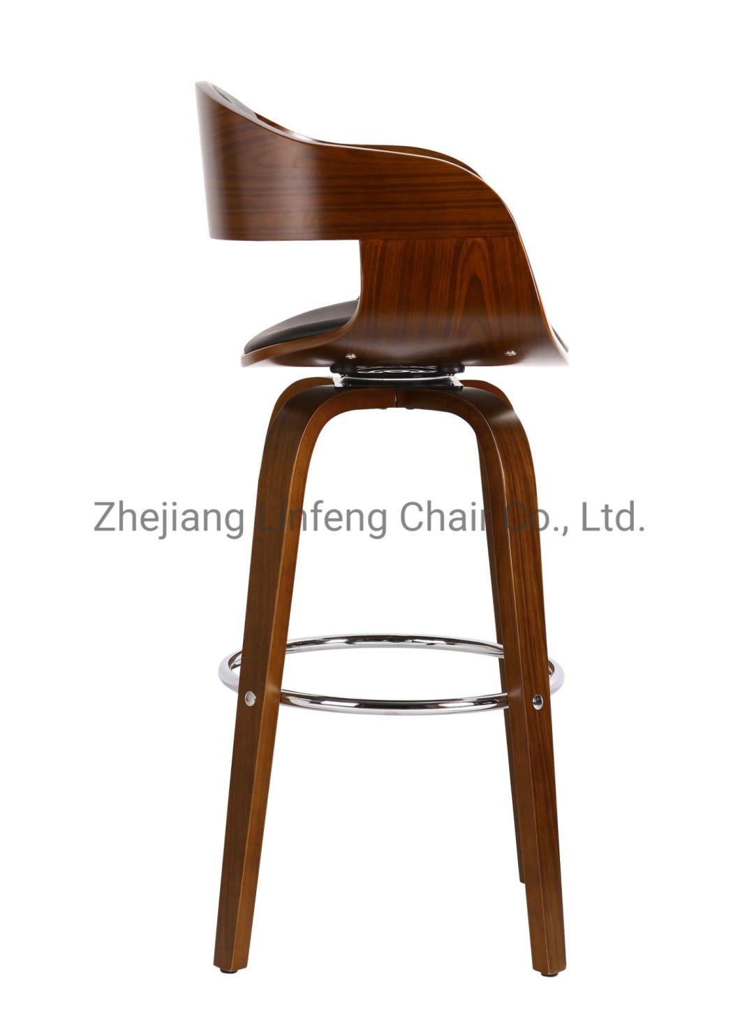 Walnut PU Leather Bar Chair Stools for Home Design Wood Legs Design Height Swivel Bar Chair