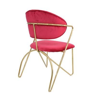 Wholesale Home Furniture Gold Chrome Iron Legs Dining Chair Red Velvet Fabric Chair