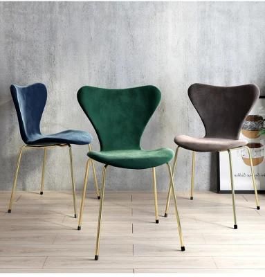 Unique Dining Chair with Velvet Navy Blue Upholstery Dining Chair in Stainless Steel Gold Base for Restaurant Chair