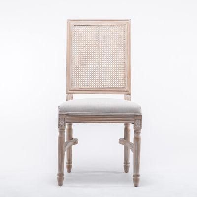 Stackable French Rattan Back Upholstery Square Louis Chair