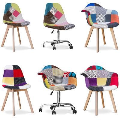 2021 Wholesale Modern Custom Fabric Cover Patchwork Chair Beech Legs Dining Chair