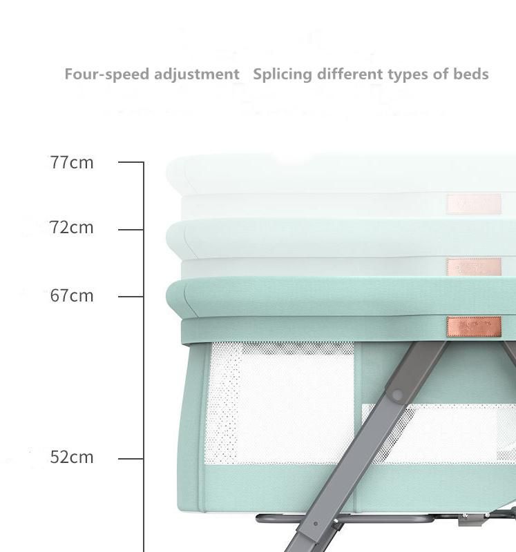 002 Baby Crib Folding Swing 300d Linen Fabric Universal Wheels Adjustable Lifting