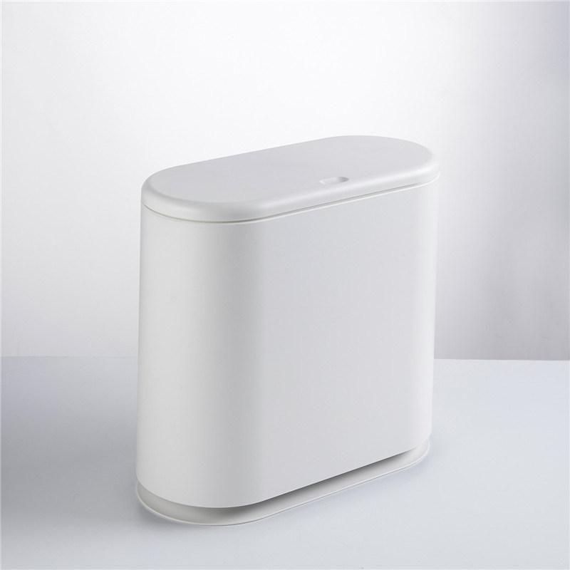 Household Simple Japanese Style Oval Push-Type Solid Color Trash Can