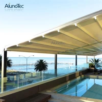 Alunotec Retractable Gazebo with LED Lights Swimming Pool Retracable Awning Pavilion