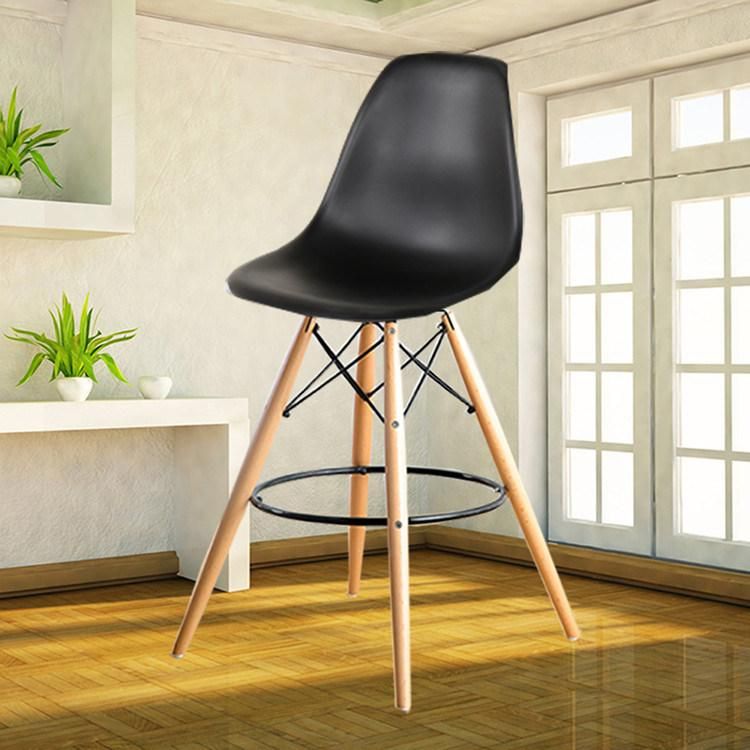 Restaurant Modern Sillas De Bar Nordic PP Home Side Bar Stool Plastic Bar Chair with Wooden Leg
