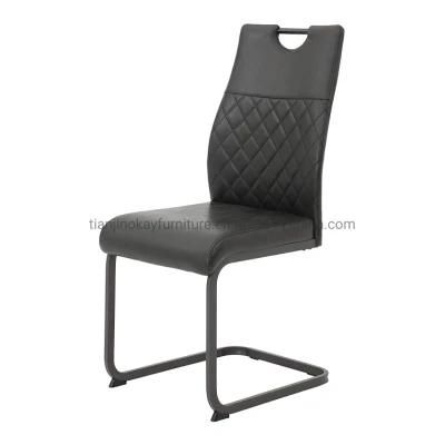 Back with Diamond Quilting and Handle Square Metal Frame Powder Coated Gray Dining Chair