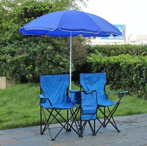 Double Folding Chair with Removable Umbrella Table Cooler Bag for Patio Beach Lawn Picnic Fishing Camping Garden