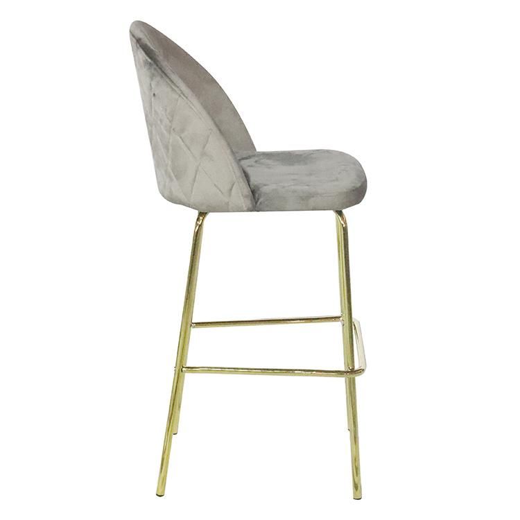 Nordic Modern Design Home Furniture Light Luxury Golden Metal Frame Fabric Dining Bar Chair