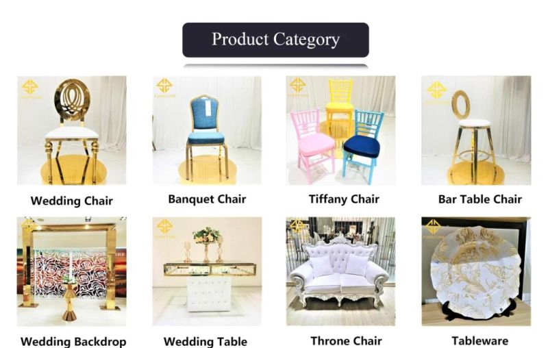 Hotel Carve Backrest Gold Stainless Steel Metal Events Used Luxury Banquet Chair