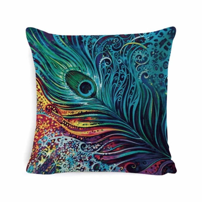 Fashion Feather Printing Design Soft Cushion 100% Cotton Linen Fabric Chair Cushion Pillow Case Daily Use Cushion Cover