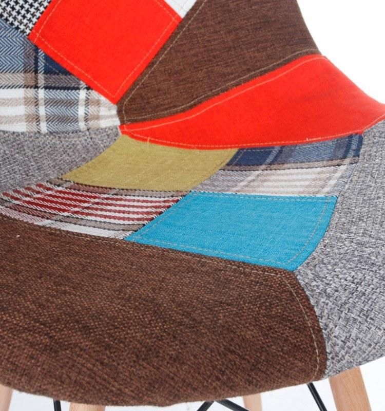 Unique Design French Coffee Shop Solid Wood Fabric Chair with Patchwork Design for Home Dining