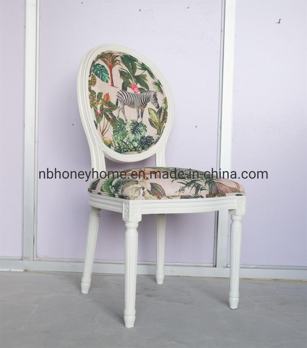 Oak Frame White Color Painted Pattern Louis Upholstery Chair