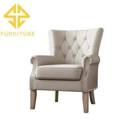 Modern Design Hotel Lounge Accent Fabric Tulfting Armchair with Wood Legs