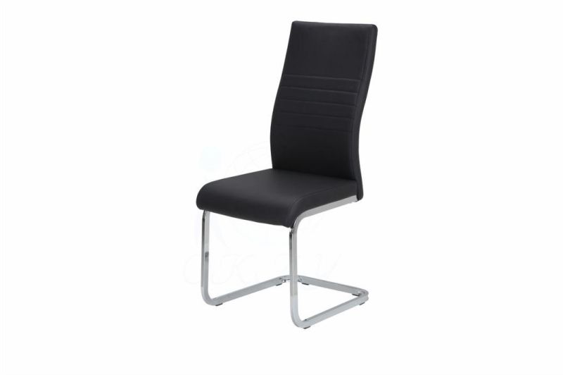 High Quality Luxury High Back Chrome Legs Nordic Hotel PU Leather Fabric Chrome Dining Chair