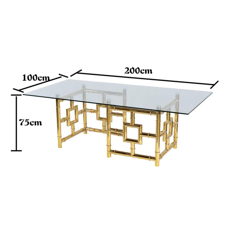 2022 New Design Kitchen Mall Dining Room Furniture Luxury Gold and Glass Top Clear Dining Table