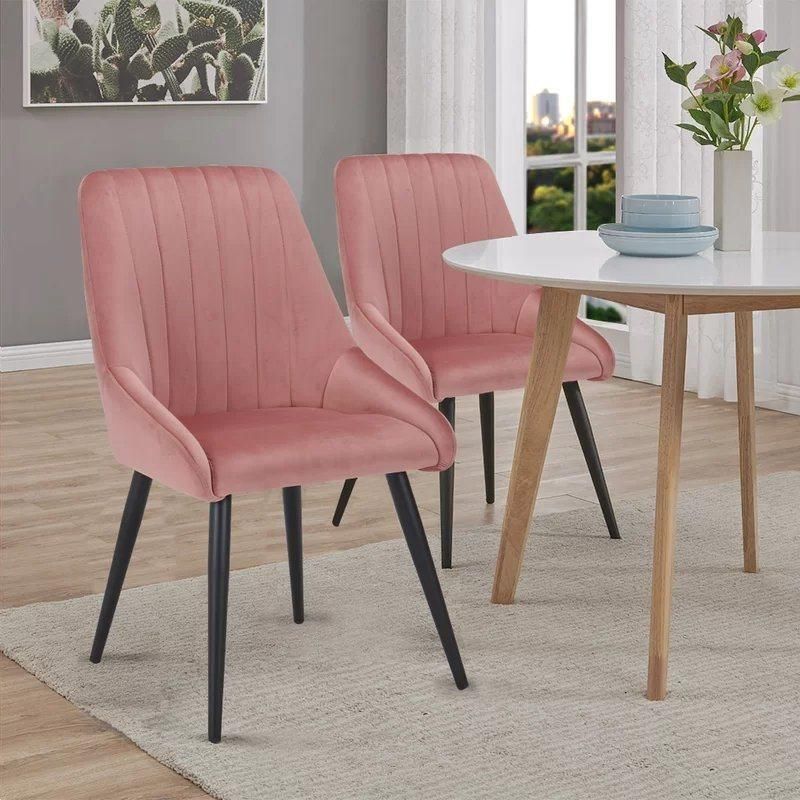 American Style Metal Furniture Upholstered Velvet Fabric Tufted Back Dining Room Chair