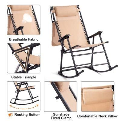 Folding Zero Gravity Rocking Chair for Adults Portable Wide Recliner for Beach Patio Pool Foldable Rocker with Sun Shade Canopy
