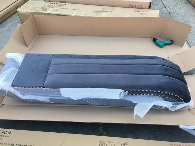 Fabric Uphostered Bed with Nails and Metal Frame