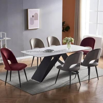2021 China Hebei New Model Dining Furniture Velvet Fabric Dining Chair with Four Black Legs