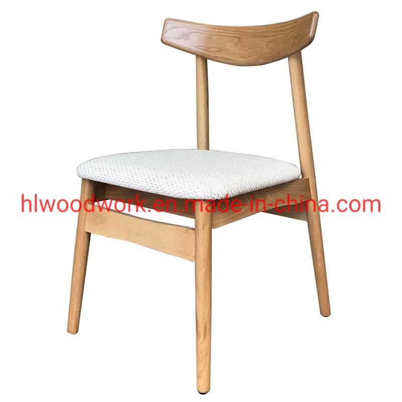 Dining Chair Oak Wood Frame Natural Color Fabric Cushion White Color K Style Wooden Chair Furniture Hotel Furniture